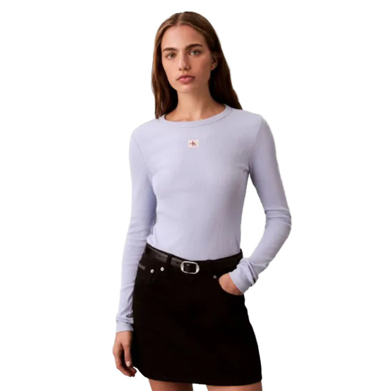 Ženski duks Calvin Klein Ls Woven Label 2X2 Rib Crew Top