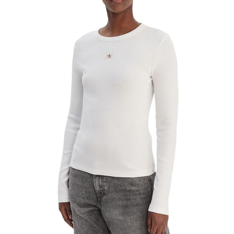 Ženski duks Calvin Klein Ls Woven Label 2X2 Rib Crew Top