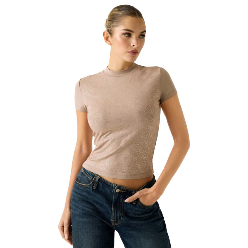 Ženska majica Guess Ss mock neck all over 4g tee