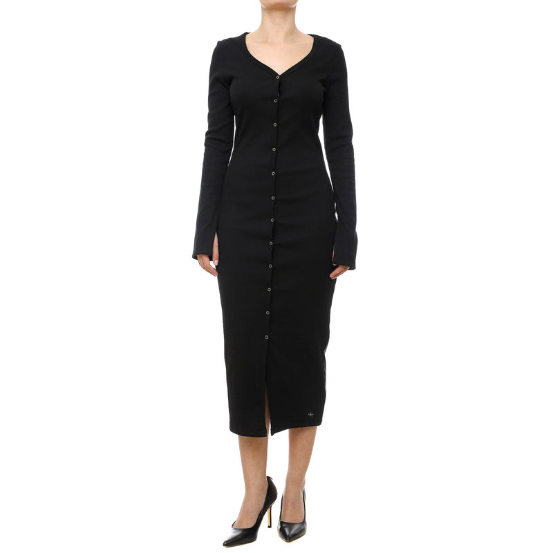 Ženska haljina Calvin Klein Woven Label Ls Rib dress