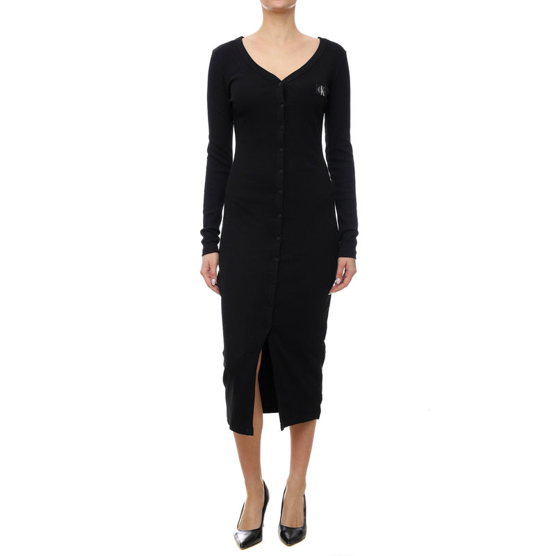 Ženska haljina Calvin Klein Label Long Sleeve Rib Dress