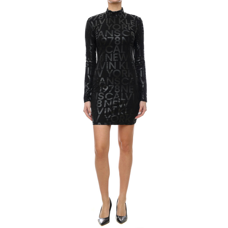 Ženska haljina Calvin Klein logo aop long sleeve dress