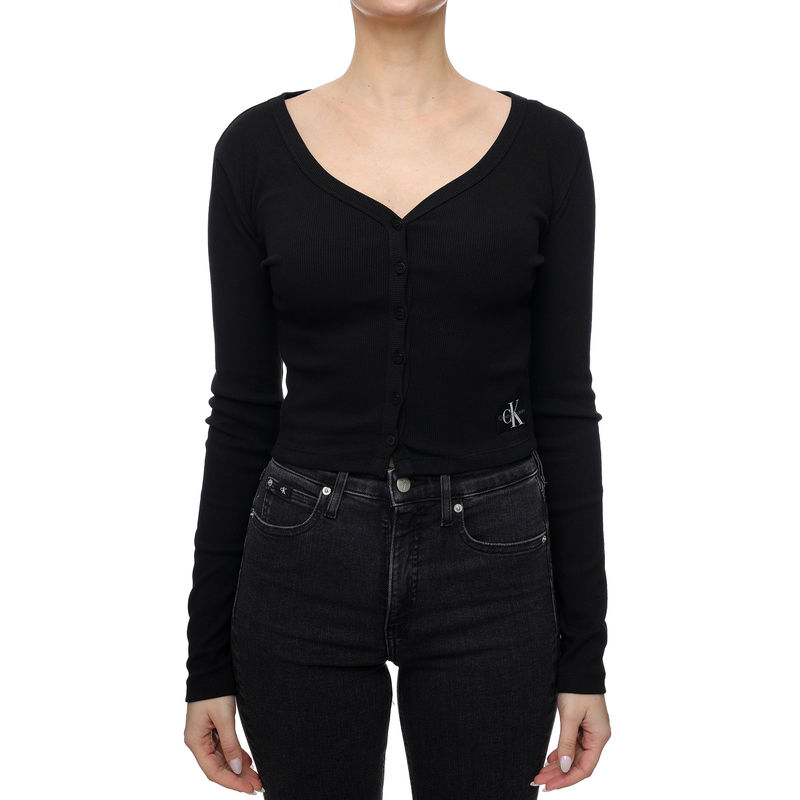 Ženski džemper Calvin Klein woven label rib ls cardigan