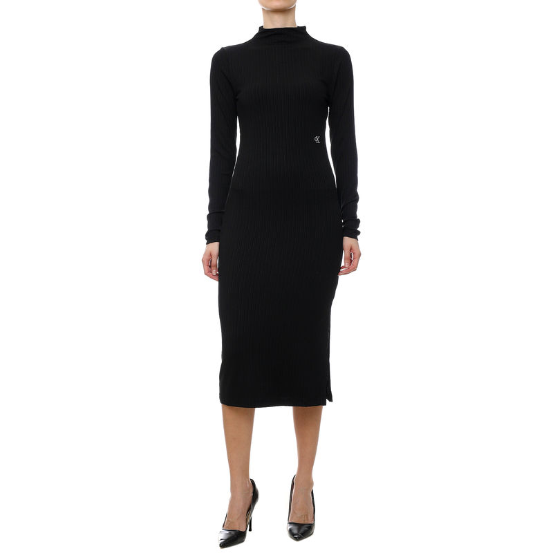 Ženska haljina Calvin Klein Shiny Rib High Neck Dress