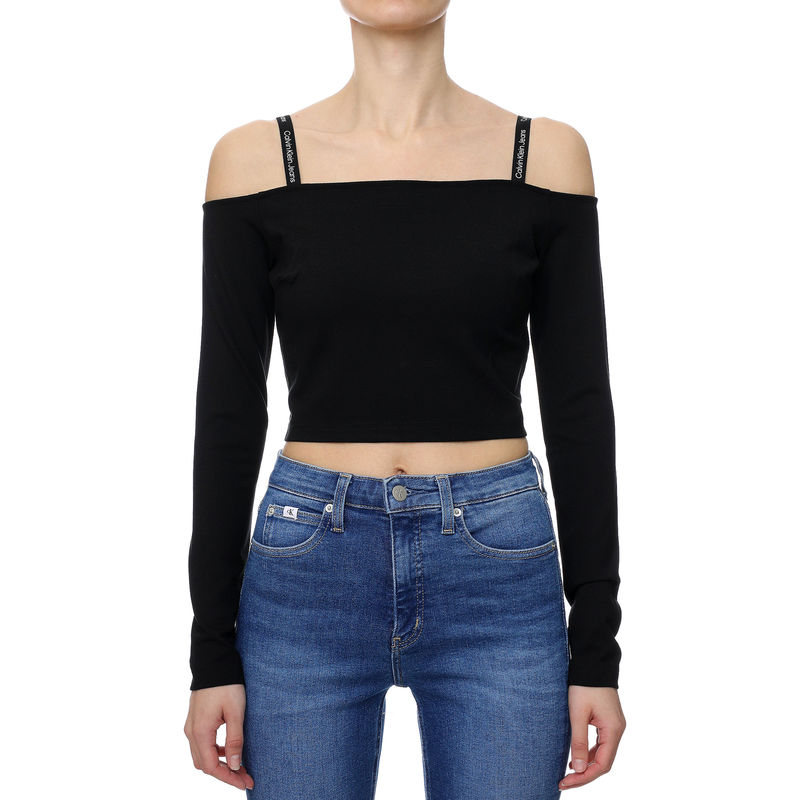 Ženski top Calvin Klein Logo Straps Milano Long Sleeve