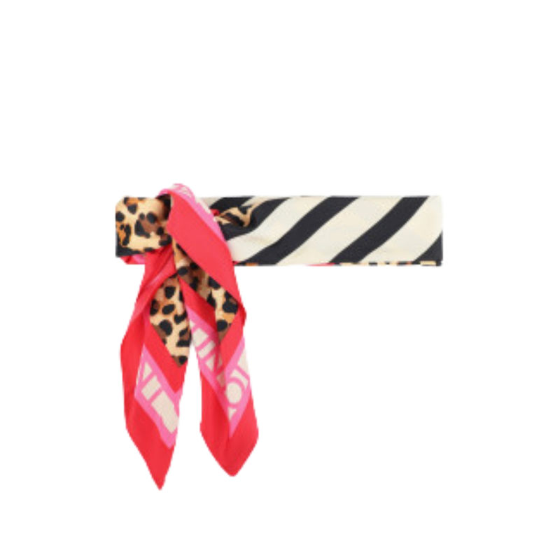 Ženska ešarpa Lola Satin scarf with contrast striped and leopard print