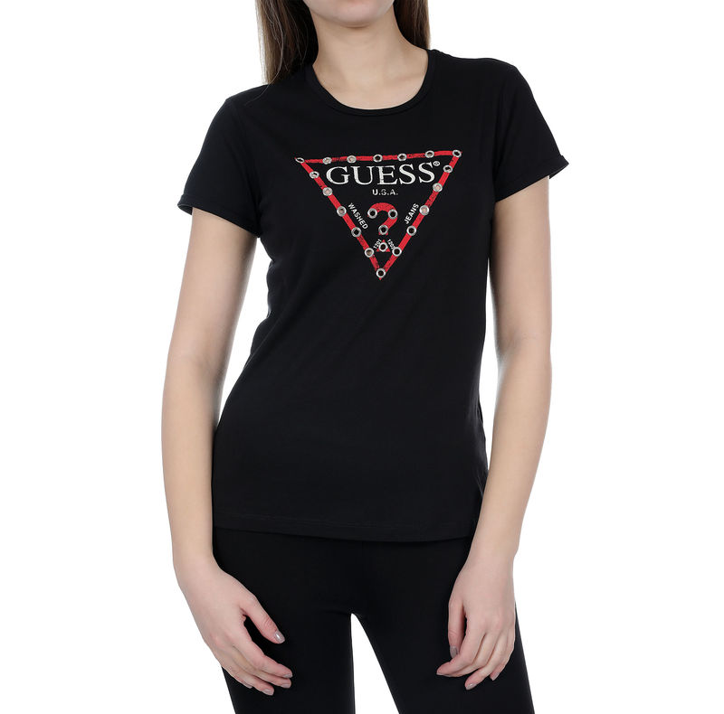 Ženska majica Guess JEANS SS RN EYELETS TEE