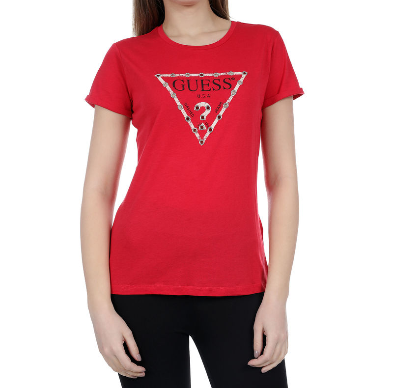 Ženska majica Guess JEANS SS RN EYELETS TEE