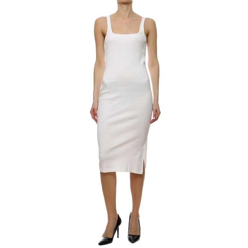 Ženska haljina Calvin Klein Leather Patch Rib Long Dress