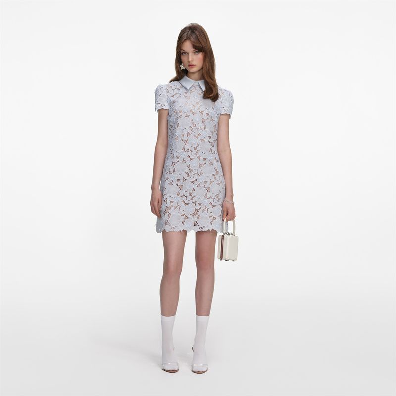 Ženska haljina Self Portrait Blue Guipure Lace Mini Dress