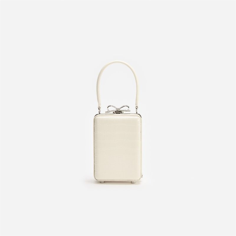 Ženska torba Self Portrait Cream Croc Leather Micro Bag