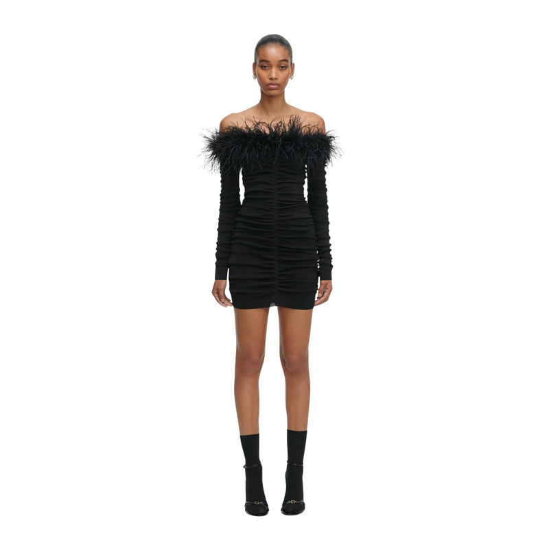 Ženska haljina Self Portrait Black Feather Viscose Knit Mini Dress