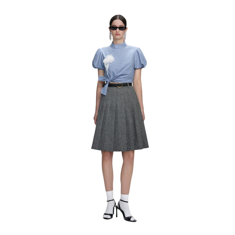 Ženska košulja Self Portrait Blue Cotton Tie Side Top