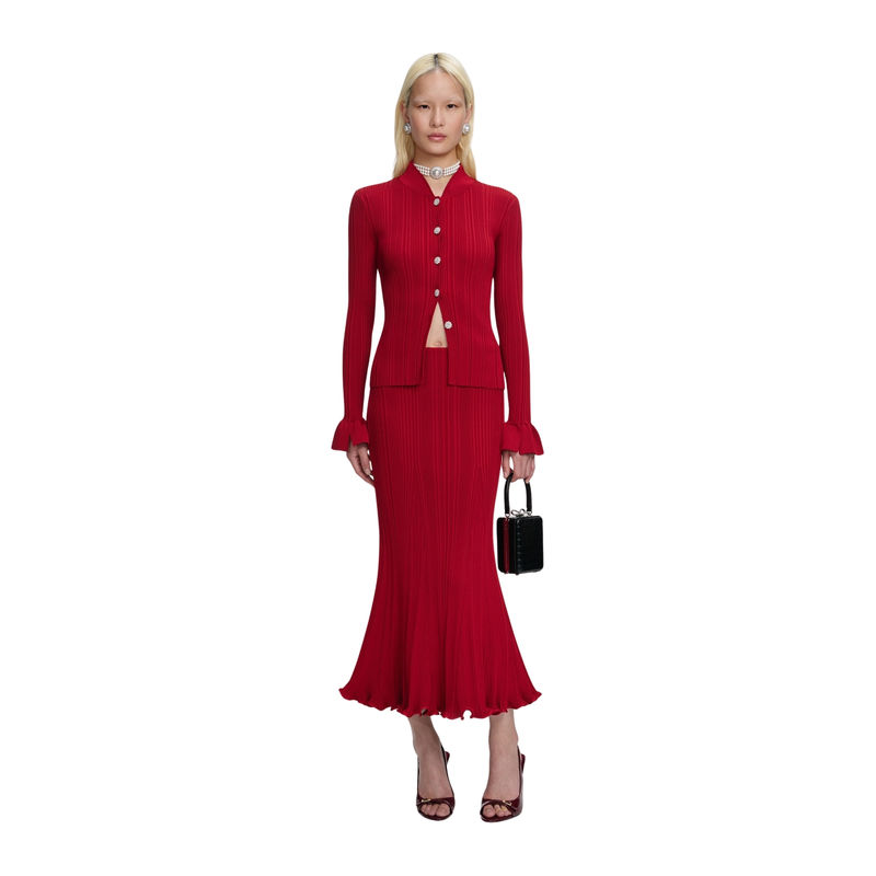 Ženska suknja Self Portrait Red Viscose Knit Midi Skirt