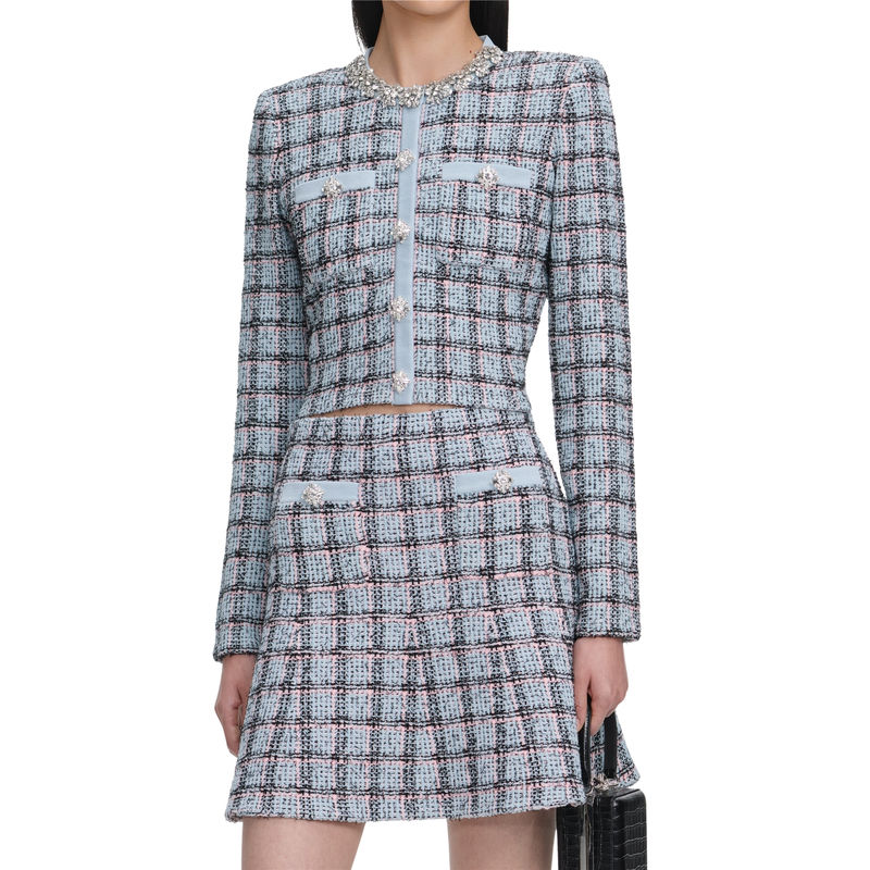 Ženski sako Self Portrait Blue Check Cardigan
