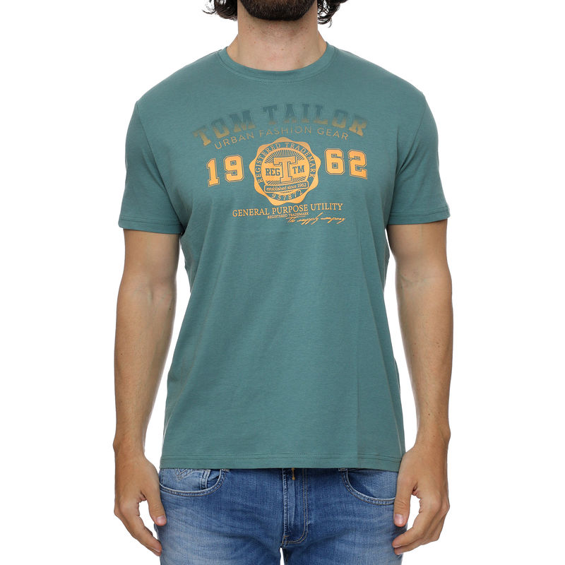 TOM TAILOR T-Shirt Uomo Con Stampa Fotografica Sul Petto - Vestibilità Normale, Manica Corta, Scollo Rotondo - Morbido Jersey Sostenibile