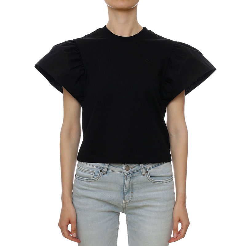 Ženska majica Karl Lagerfeld ruffled slv fabric mix t-shirt
