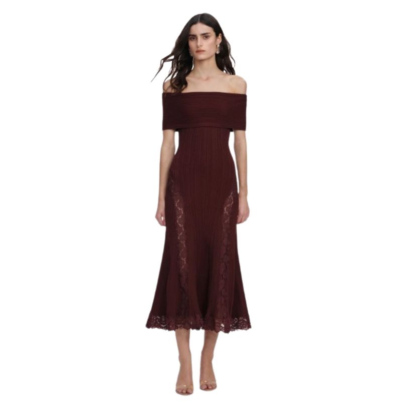 Ženska haljina Self Portrait knit lace insert midi dress