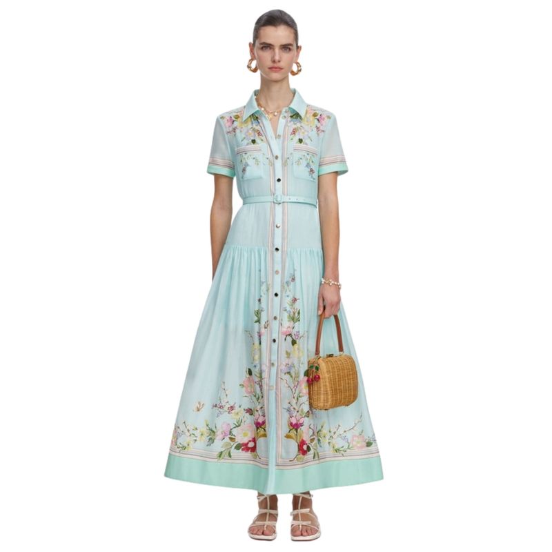Ženska haljina Self Portrait mint floral organza midi dress