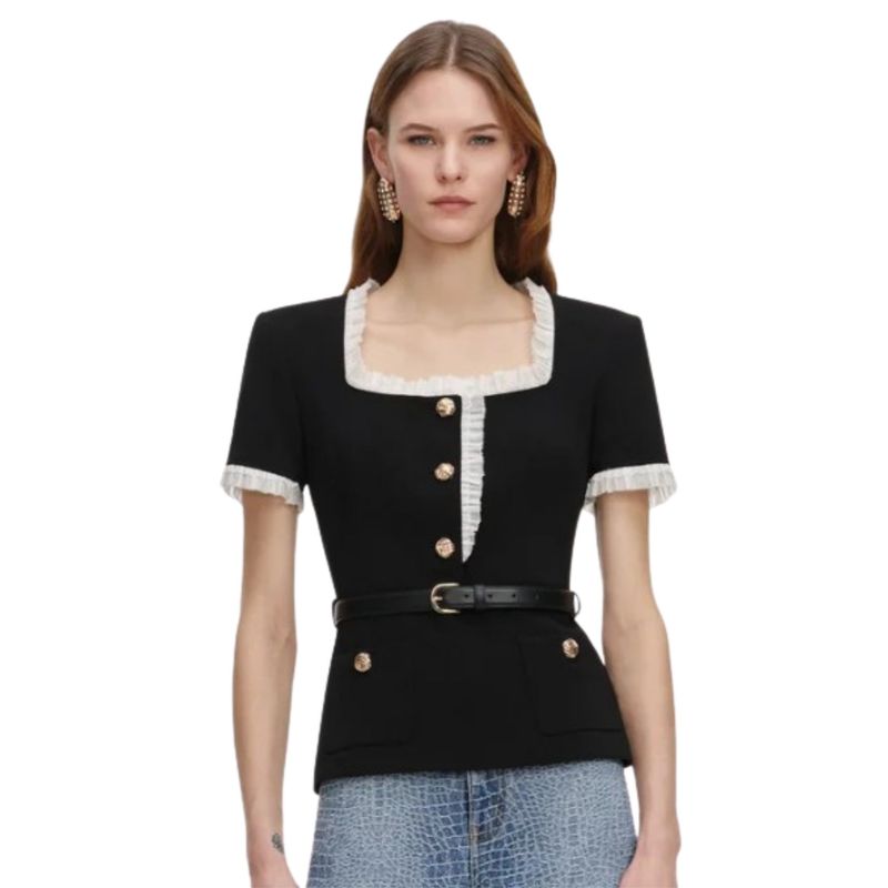 Ženski top Self Portrait crepe contrast frill top