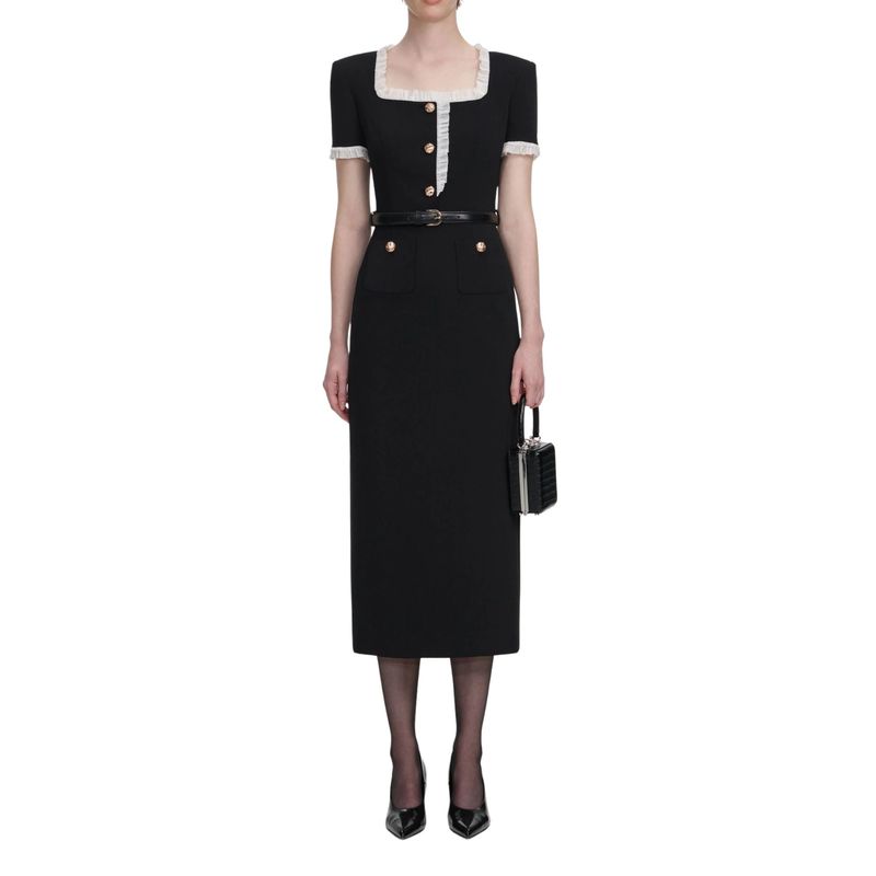 Ženska haljina Self Portrait crepe contrast frill midi dress