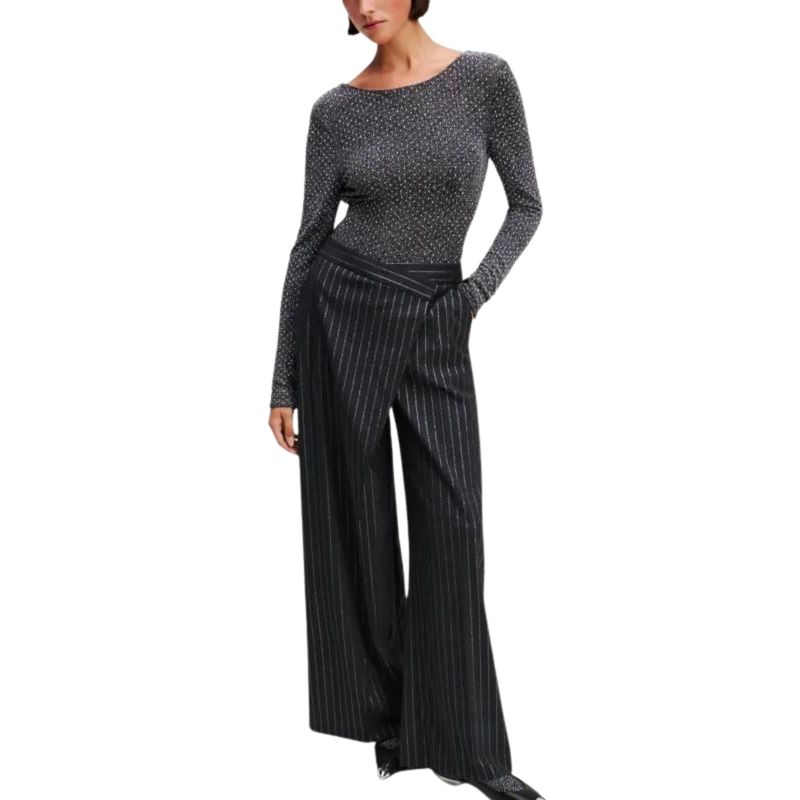 Ženske pantalone Karl Lagerfeld pinstripe wrap pants
