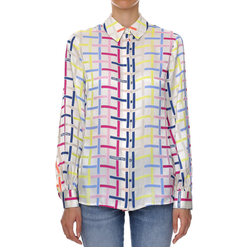 Ženska košulja Karl Lagerfeld CHECK PRINTED SILK SHIRT