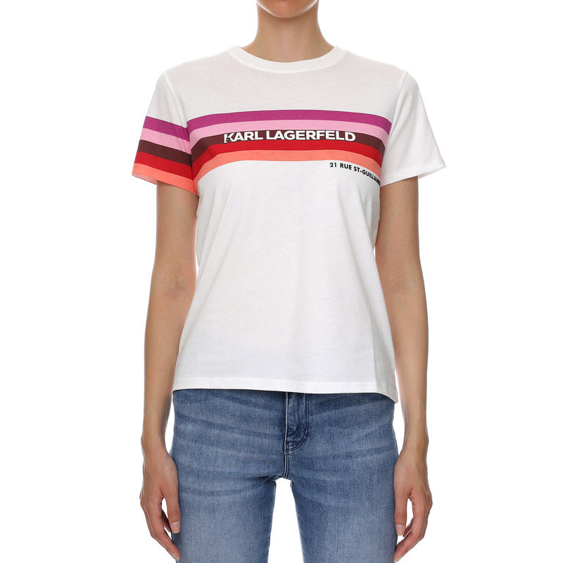 Ženska majica Karl Lagerfeld STRIPE GRAPHIC LOGO T-SHIRT