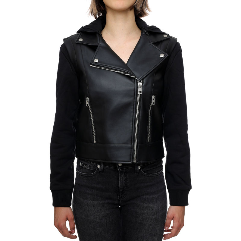 Ženska jakna Calvin Klein Faux Leather Jersey Mix Biker