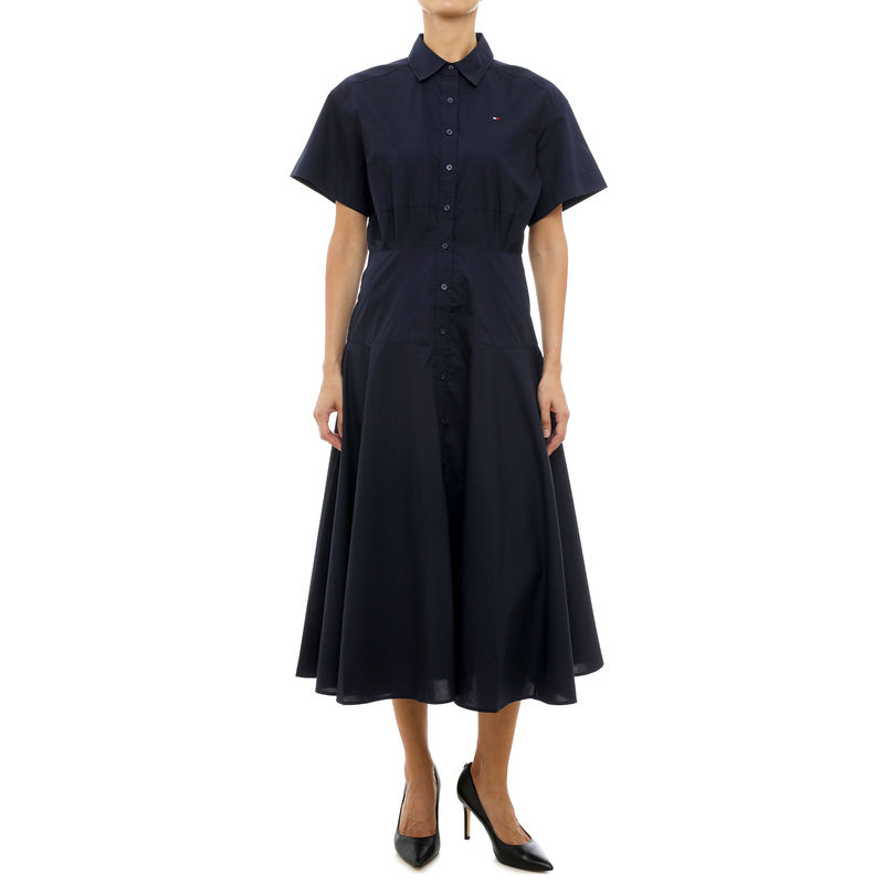 Ženska haljina Tommy Hilfiger poplin flre ss midi shrt drs
