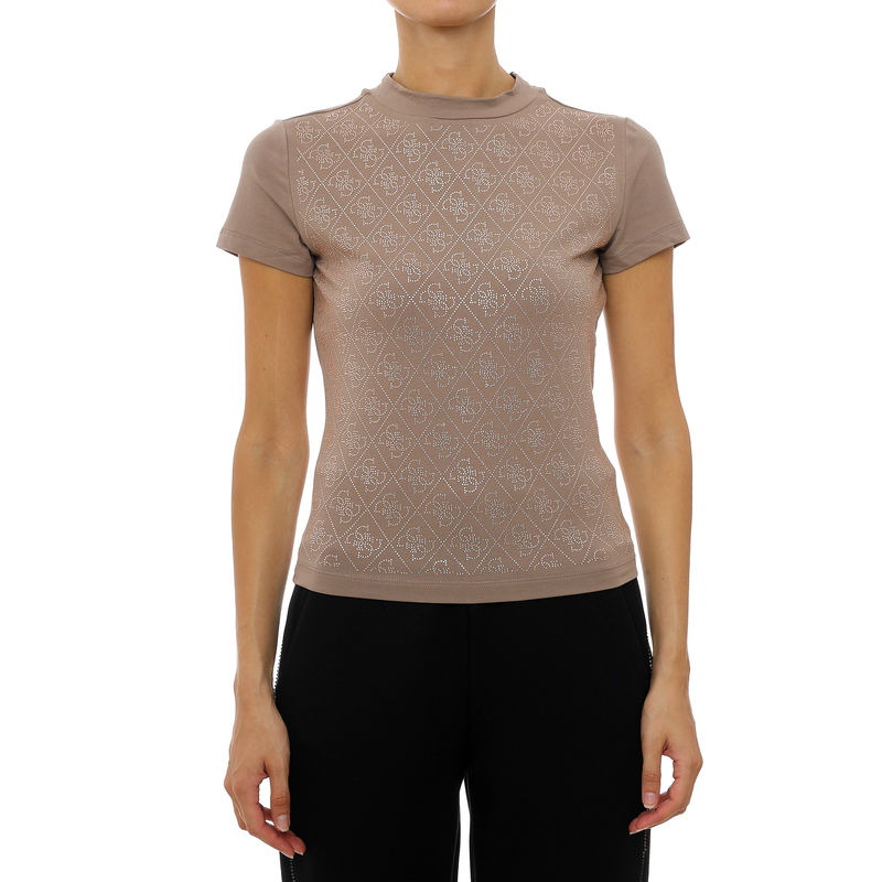 Ženska majica Guess Ss mock neck all over 4g tee