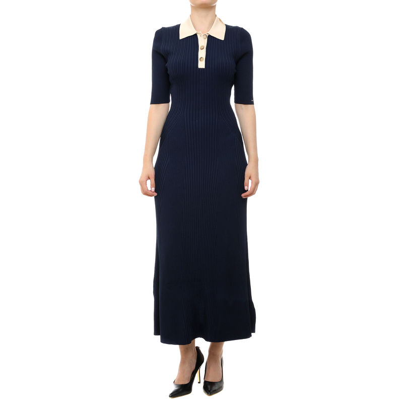 Ženska haljina Tommy Hilfiger Mixed rib contrast polo dress