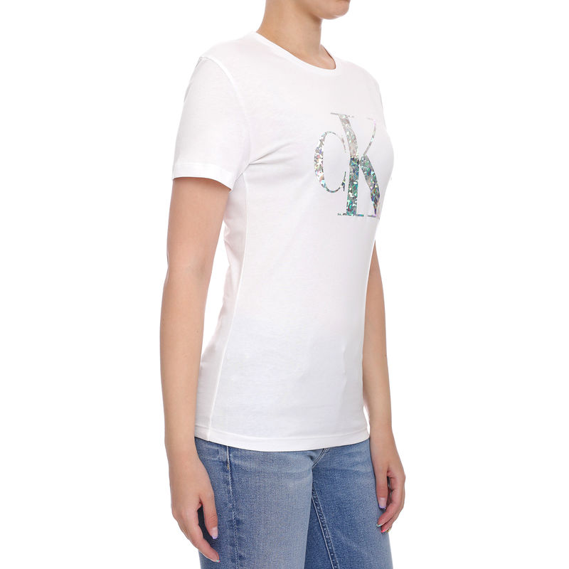 enska majica Calvin Klein IRIDESCENT METALLIC LOGO TEE