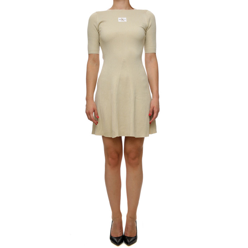 Ženska haljina Calvin Klein Woven Label Ss Sweater dress