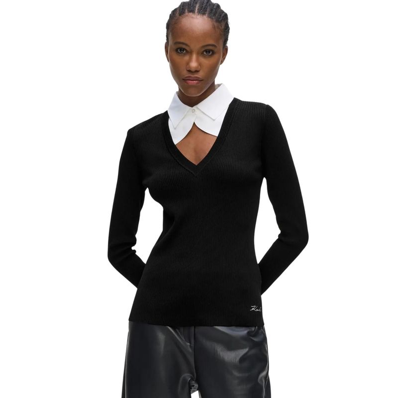 Ženski duks Karl Lagerfeld contrast collar knit polo