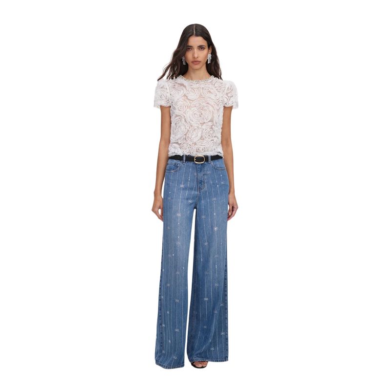Ženske farmerke Self Portrait rhinestone stripe denim jeans