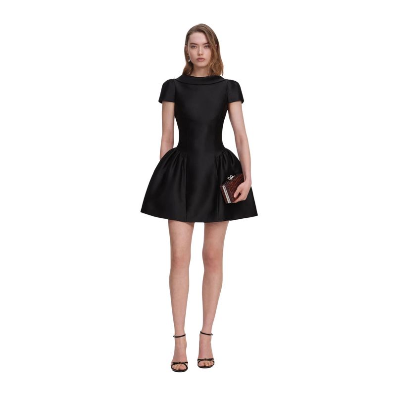 Ženska haljina Self Portrait black taffeta collared mini dress