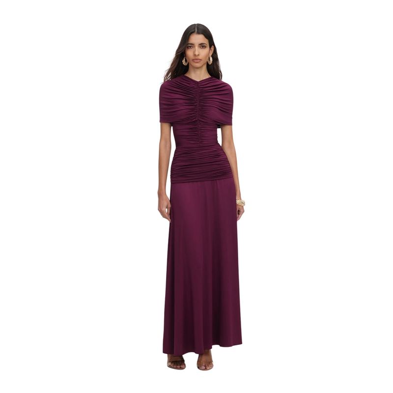 Ženska haljina Self Portrait burgundy jersey gathered midi dress