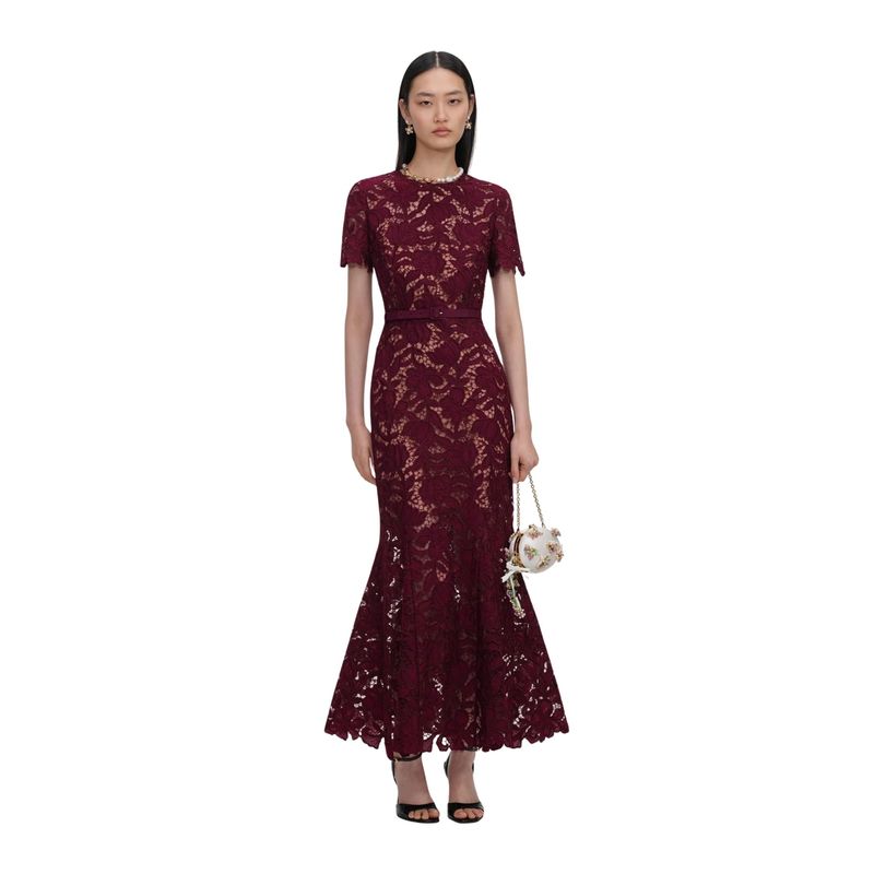 Ženska haljina Self Portrait burgundy lace midi dress