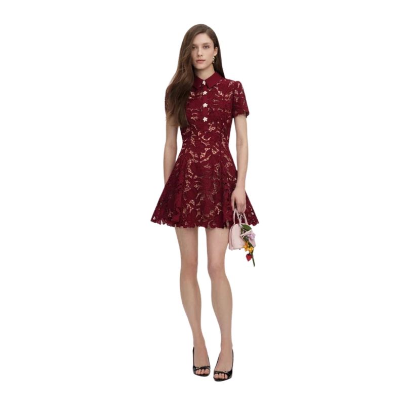 Ženska haljina Self Portrait burgundy lace mini dress