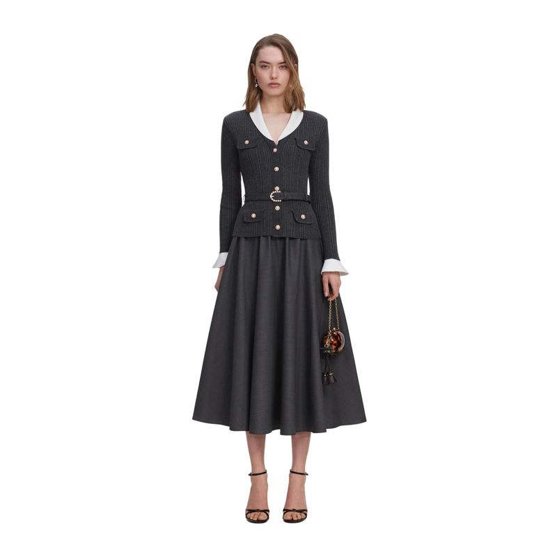 Ženska haljina Self Portrait grey knit twill midi dress