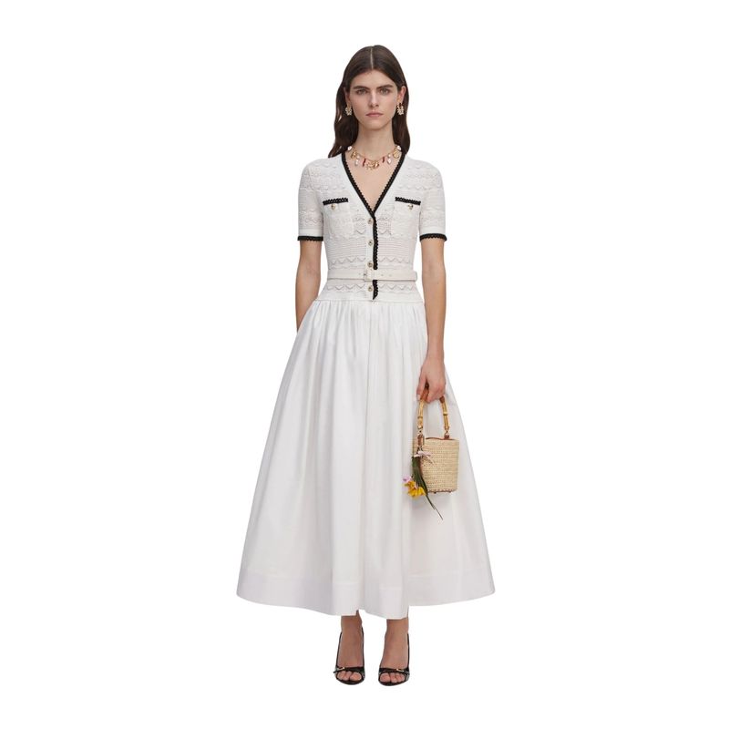 Ženska haljina Self Portrait white knit linen midi dress