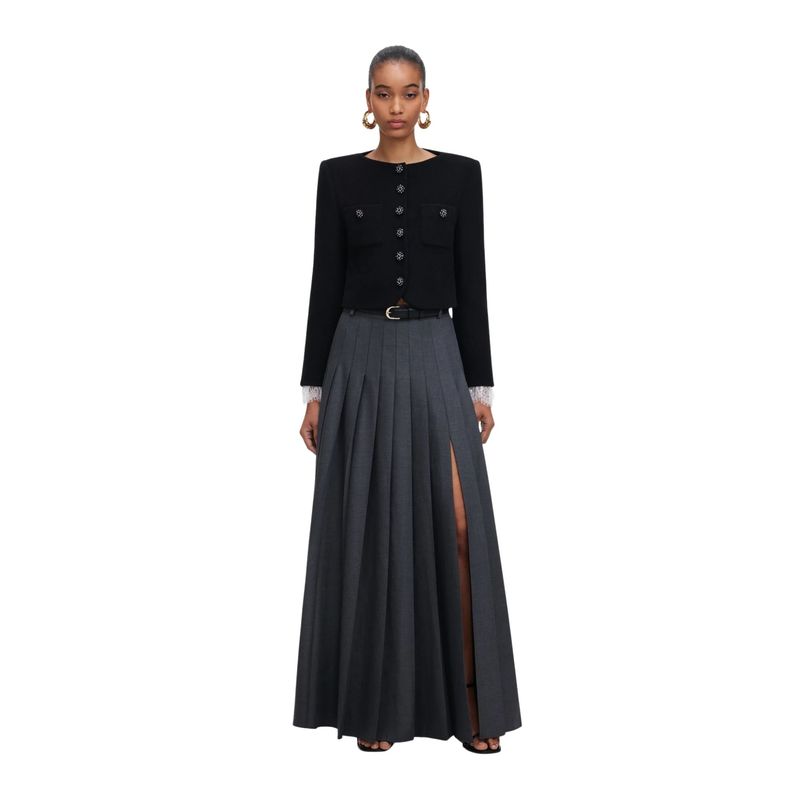 Ženska suknja Self Portrait grey pleated maxi skirt