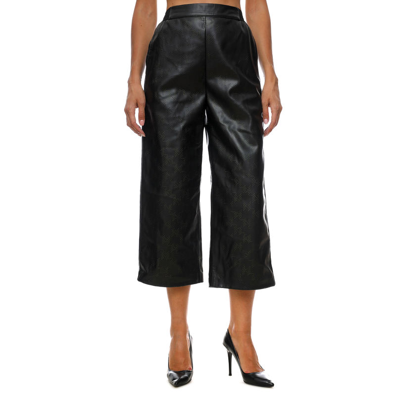 Ženske pantalone Karl Lagerfeld PERFORATED FAUX LTR CULOTTES