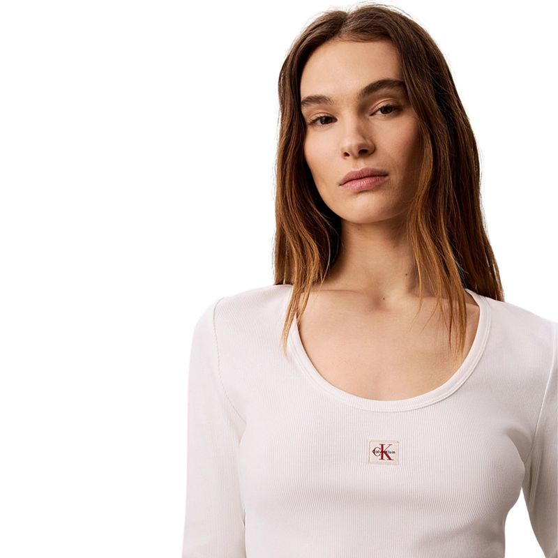 Ženska majica Calvin Klein ls woven label 2x2 rib scoop nec