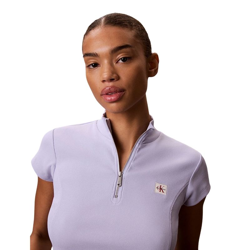Ženska majica Calvin Klein ss woven label 2x2 baby rib zip