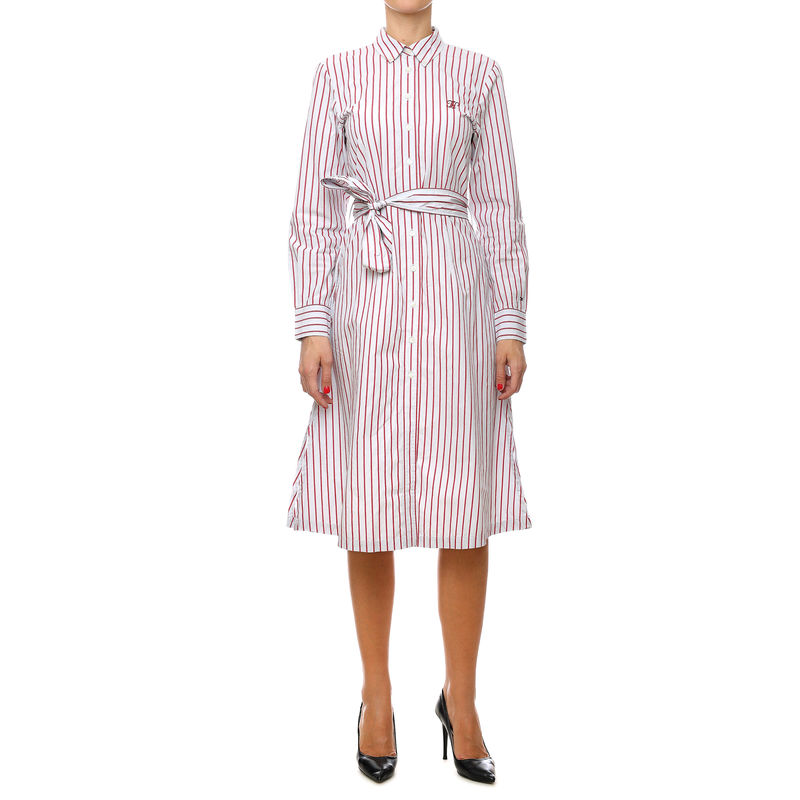 Ženska haljina Tommy Hilfiger ORG CO STP MIDI SHIR