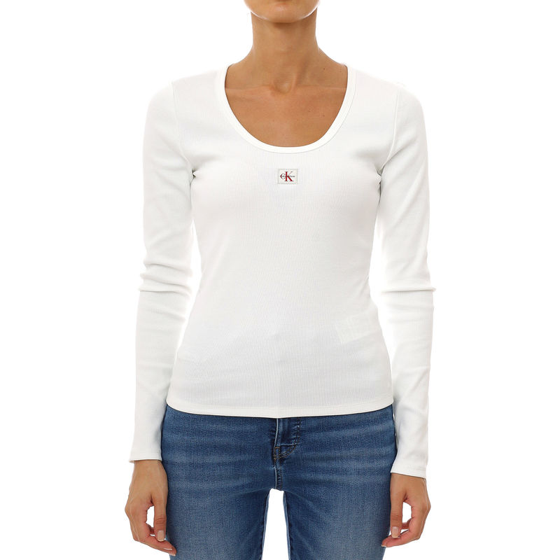 Ženska majica Calvin Klein ls woven label 2x2 rib scoop nec