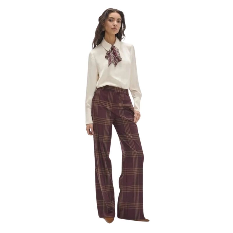Ženske pantalone Maite Straight plaid long trousers