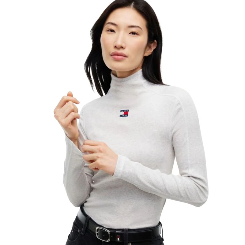 Ženska majica Tommy Hilfiger tjw slim rib ls mock badge top